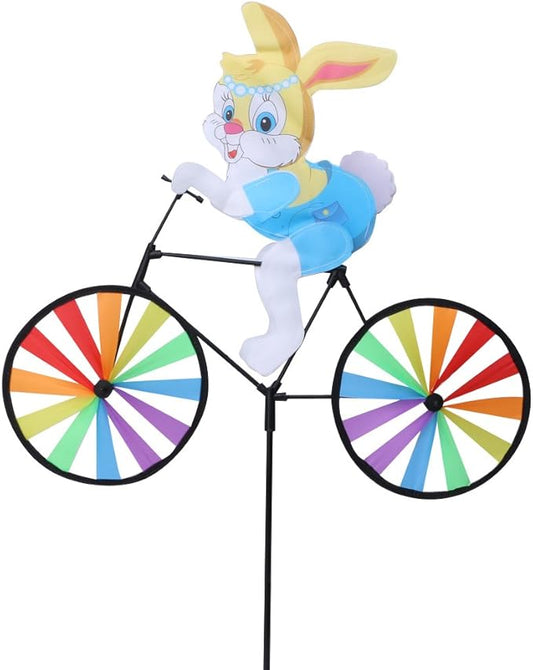 3D Animal on Bike DIY Windmill, Lawn Yard Garden Colorful Wind Spinner Decor (Rabbit)
