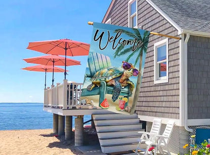 BLKWHT Summer Beach Sea Turtle House Flag 28x40 Vertical Double Sided Blue Welcome Ocean Holiday Outside Decorations Burlap Yard Flag BW814-40