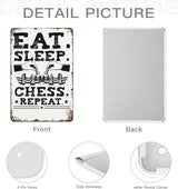Retro Tin Signs Eat Chess Repeat Chess Player Fan 8x12 Inches Metal Wall Decor for Garden,Kitchen,Living Room,Patio,Office,Bathroom,and More! Vintage Funny Sign