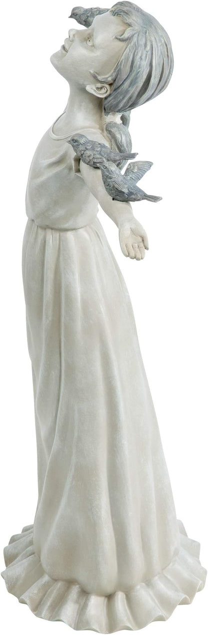 Design Toscano Basking in Glory Little Girl with Birds Outdoor Garden Statue, Large, 29 inches tall, Cast Stone Resin, Two Tone Stone Finish