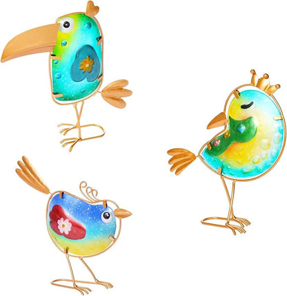 Stained Glass Bird Decor for Home, Metal Garden Decor for Outside, Spring Outdoor Art Decor for Garden, Patio, Porch and Front Yard, Home Blue Bird Figurines Decorations (3 PCS)