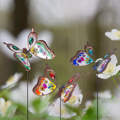 3 Pack Butterfly Decorative Garden Stakes,Outdoor Decorations Metal Yard Art Garden Stakes for Patio Yard Porch Decor