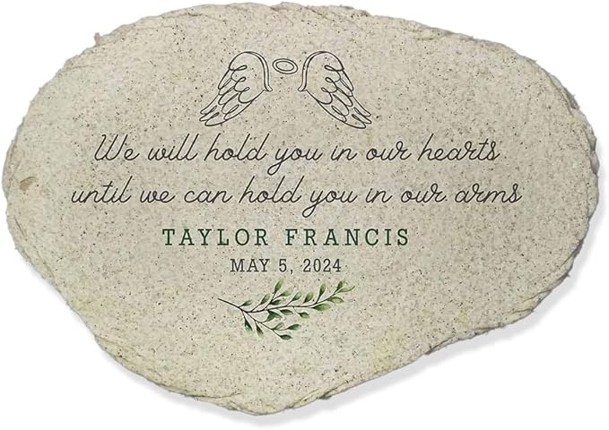 Personalized Miscarriage Memorial Garden Stone, Baby Miscarriage Gift, in Our Hearts with Wings Flat Garden Stone, Infant Loss Gift, Stillborn Gift