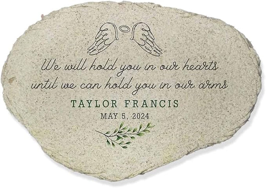 Personalized Miscarriage Memorial Garden Stone, Baby Miscarriage Gift, in Our Hearts with Wings Flat Garden Stone, Infant Loss Gift, Stillborn Gift