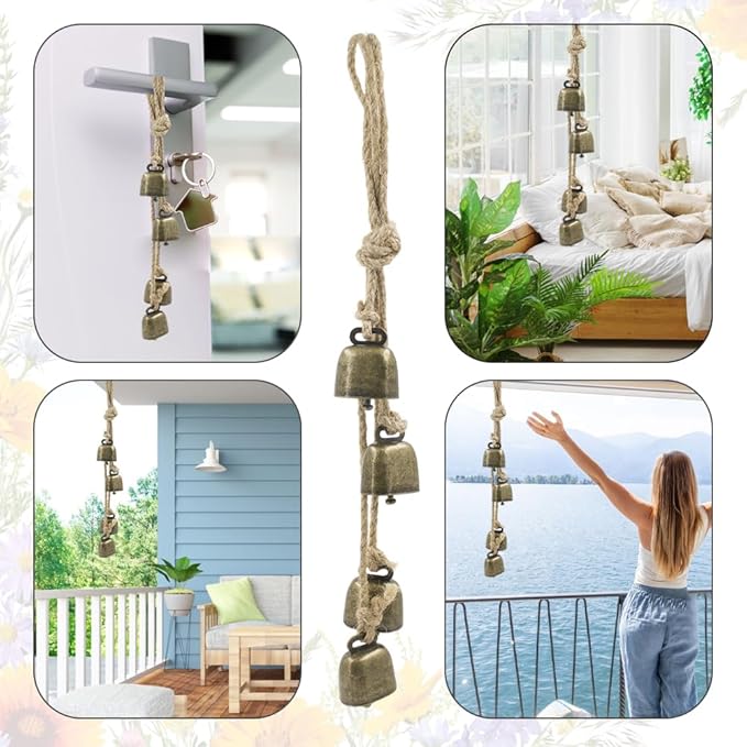 Rustic Cowbell Wind Chime for Home and Garden Decor - Handcrafted Metal Bell Door Hanger with Vintage Farmhouse Style, Outdoor Porch and Wall Decoration