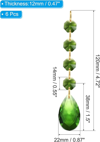 PATIKIL Teardrop Crystal Chandelier Pendants Beads, 6 Pack 120mm Length 38mm Chandelier Prisms Parts Ornaments Hanging Beads for DIY Arts Crafts Decoration, Green