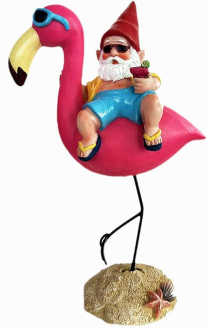 Funny Guy Mugs Outdoor/Indoor Garden Statue - Gnome and Flamingo - Patio, Yard or Lawn