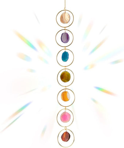 Thyle Healing Crystal Wind Chimes for Outside Window 7 Chakra Hanging Crystal Sun Catchers for Easter Indoor Outdoor Home Wall Decor Birthday Gifts(Agate Style)