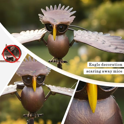Metal Owl Garden Stake Decor, Owl Garden Rocker Outdoor Metal Owl Sculpture, Kinetic Owl Decorative Garden Stakes for Outdoor Garden Lawn Yard (Standing Owl)