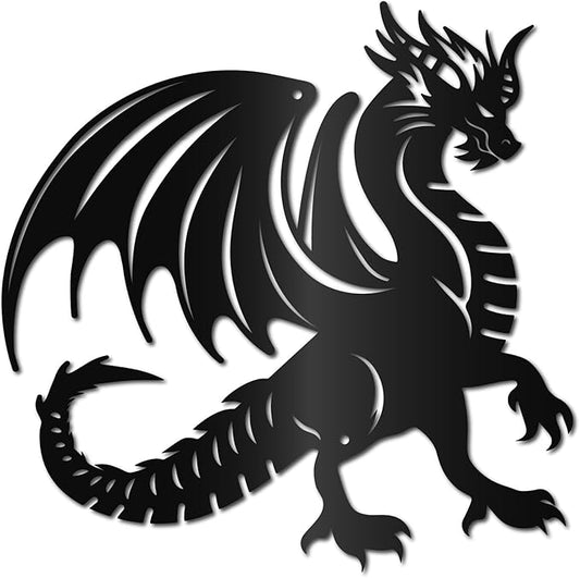 CREATCABIN Metal Dragon Wall Decor Black Iron Wall Hanging Western Fairytale Fly Dragon Animal Sculpture Wall Artwork Sign Ornament for Living Room Office Garden Balcony Decoration 11.8 x 11.8 Inch