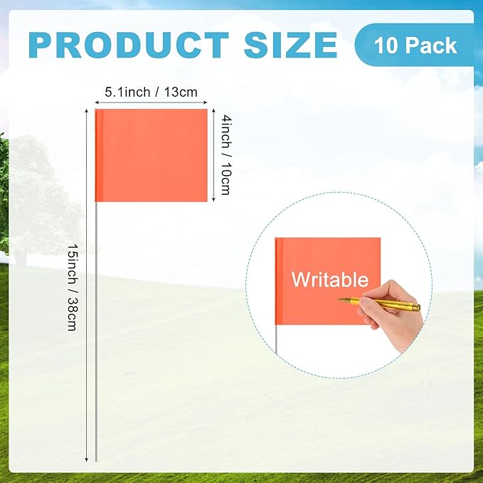 M METERXITY 10-Pack Blank Marking Flags, 15x5.1x4 Inch Waterproof Yard Flags Marking for Lawn/Garden/Irrigation/Landscape/Sprinkler/Survey/Dog Training/DIY [Orange]