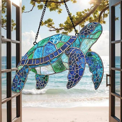 Ocean Turtle Acrylic Suncatcher Birth Flower Faux Stained Window Hanging for Her Room Decor Suncatchers Indoor Window Suncatchers Windows Outdoor