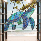 Ocean Turtle Acrylic Suncatcher Birth Flower Faux Stained Window Hanging for Her Room Decor Suncatchers Indoor Window Suncatchers Windows Outdoor