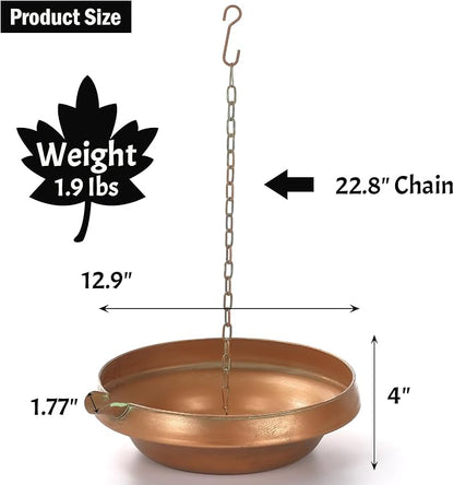 Rain Chain Anchoring Basin, Hand Hammered Bowl for Rain Chain Downspout Gutters, Rain Chain Anchor with S-Hook, Heavy Duty Metal Rain Chain Basin of Chain Display for Outdoor, 12.9" Diameter, 4" High