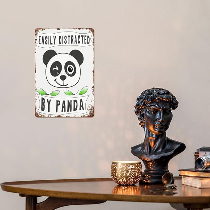 Vintage Metal Tin Sign Easily Distracted By Pandas 8x12 Inches Retro Wall Decor for Home,Garden,Patio,Office,Kitchen,Bedroom,Funny Quotes and Gothic Designs