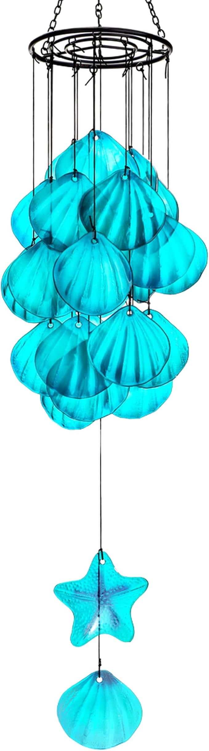 Stained Glass Wind Chimes for Outside,Handmade Large 25 inch Memorial Windchimes Outdoor,Sea Glass Decor for Patio Garden Balcony Porch (Shell & Starfish)