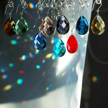 10pcs Crystal Prism Suncatcher Multi Color, 38mm Hanging Chandelier Crystals Replacement Grid Ornament Pendant Rainbow Maker DIY Decoration