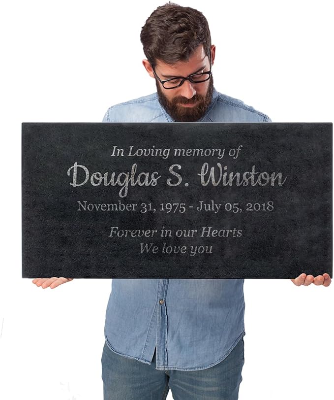 Easy Design - In Loving Memory - Black Granite Memorial or Sympathy Gift. Add your Personalized Text and Dates. Offered in a Variety of Sizes to Meet your Needs and Budget (24 x 12 x 2")