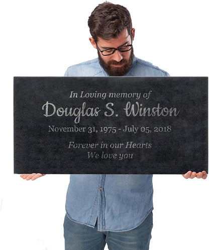 Easy Design - In Loving Memory - Black Granite Memorial or Sympathy Gift. Add your Personalized Text and Dates. Offered in a Variety of Sizes to Meet your Needs and Budget (24 x 12 x 2")