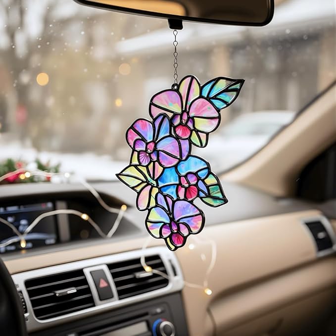 Orchid Flower Handmade Resin Suncatchers, Artisan Sun Catcher, Stained Glass Effect, Flower Suncatchers for Window Hanging, Garden Decor, Gift for Mother's Day Mom Women Grandma Wife