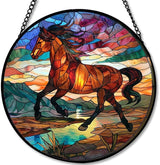 Stained Glass Window Hanging Running Horse 6.3in Sun Catchers Panel for Indoor Decorative Display for Mom Wife Lovers Festive