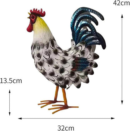 Metal Rooster Decor， Chicken Animal Yard Art Lawn Ornament Figurines Artwork for Outdoor, Patio,Backyard and Home Kitchen Decoration (Black and White)