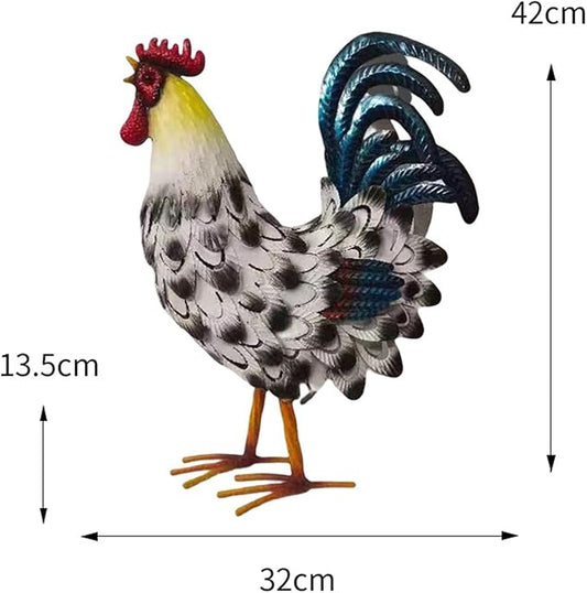 Metal Rooster Decor， Chicken Animal Yard Art Lawn Ornament Figurines Artwork for Outdoor, Patio,Backyard and Home Kitchen Decoration (Black and White)