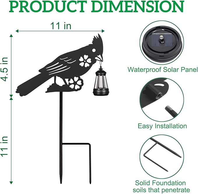 2Pack Solar Outdoor Garden Lights Stakes Solar Metal Flower Cardinal Lawn Deco Statue Patio, Outdoor Decor, Garden Decorations, Lawn Ornaments