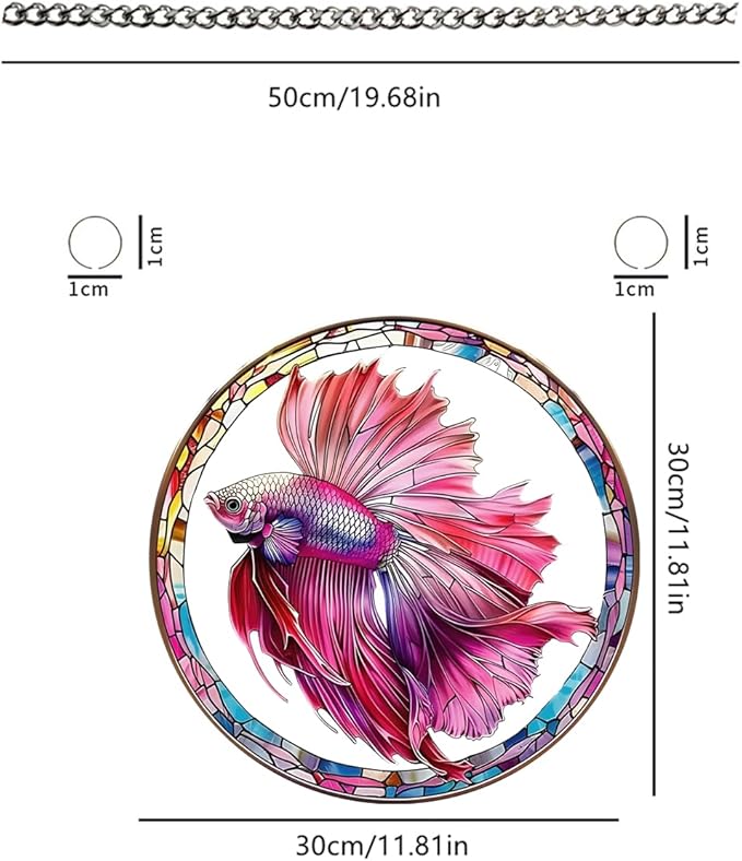 Betta Fish Stained Window Hangings with Chain – Acrylic Pink Fish Ornament for Garden, Patio and Indoor Decor, Housewarming Gift for Mom, Grandma and Fish Lovers