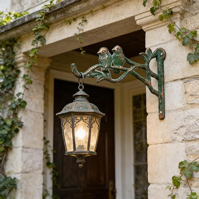 Vintage Cast Iron Hanging Plant Brackets Decorative Plant Hanger,2 Pack Green Wall Mounted Flower Pot Hooks,Outdoor Bird Feeder Hanger,Garden Hooks for Wind Chimes,Lanterns,Birdhouse
