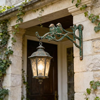 Vintage Cast Iron Hanging Plant Brackets Decorative Plant Hanger,2 Pack Green Wall Mounted Flower Pot Hooks,Outdoor Bird Feeder Hanger,Garden Hooks for Wind Chimes,Lanterns,Birdhouse