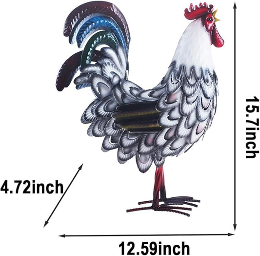 15" Rooster Statue Chicken Sculpture Garden Decoration Metal Yard Art for Yard Outdoor Decoration (#K)