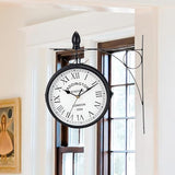 JHY DESIGN 12-Inch Double-Sided Wall Clock Waterproof Indoor Outdoor Clock Hanging Metal Clock Battery Operated Decorative for Home Corner Patio Pool Garden Decor (Black)