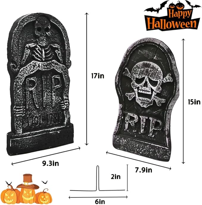 WODMAZ Halloween Foam RIP Graveyard Tombstones (5 Pack), Headstone Yard Decorations with 10 Metal Stakes, Halloween Tombstone Decorations for Lawn Yard Garden Outdoor Indoor Decor