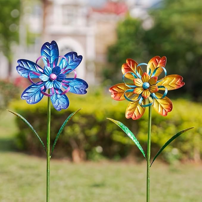Wind Spinners Outdoor, 2 Pack Metal Pinwheels, Decorative Wind Sculptures & Spinners, Kinetic Windmill for Patio, Garden, Yard, Porch Decor