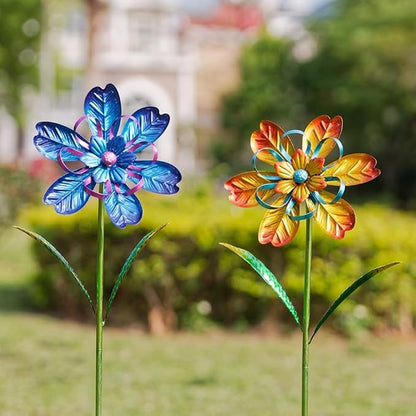 Wind Spinners Outdoor, 2 Pack Metal Pinwheels, Decorative Wind Sculptures & Spinners, Kinetic Windmill for Patio, Garden, Yard, Porch Decor