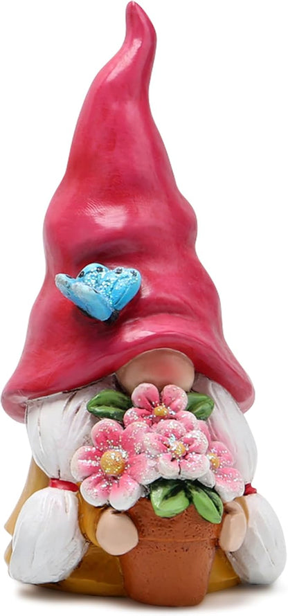 Hodao Spring Gnome Decoration Flower Elf Ornaments Decor Gifts Summer Gnome Figurines for Garden Decor Spring Sculptures Gifts for Outdoor Decor for Mom, Grandma (Red)