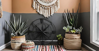 Nightclawing Nautical Compass Wall Decor, Coastal Nautical Beach Decor, Porch Patio Travel Adventure Wall Hanging, 41" (Black)