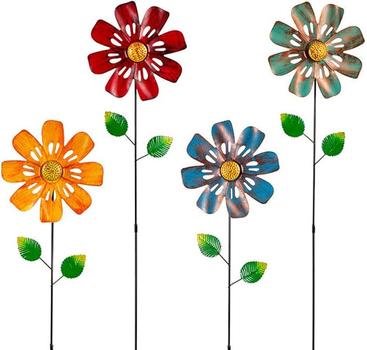 Stargarden 4Pcs Outdoor Wind Spinners, Small Metal Pinwheels for Yard, Decorative Garden Stakes for Patio,Lawn, Outdoor