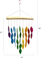 OMA Rainbow Waterfall Glass Wind Chime – Sandblasted Recycled Glass & Driftwood, Handcrafted Large 20″ Chime for Porch, Patio & Home