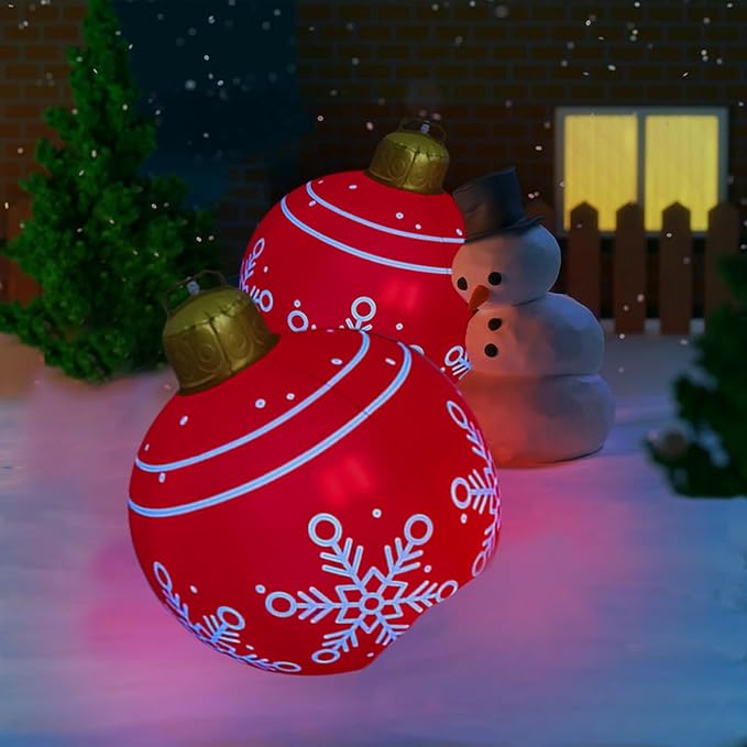 24 inch Inflatable Christmas Balls Ornaments, Christmas Decoration LED Lights with PVC, Giant Xmas Party Supplies, Garden Glow Up Balls with Remotes, Hanging Disco Balls Decor for Outdoor 2Red