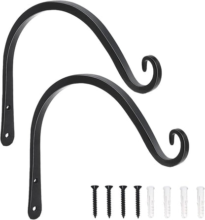 LOOGI Hanging Plant Bracket, Wall Hook Plant Hanger Decorative Hooks for Indoor Planter Lantern, Outdoor Bird Feeder Wind Chime, 2 Pack Black (8 Inch C)