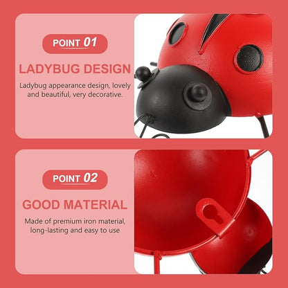 Tofficu Simulation Ladybug Ornaments 9.05 Inch Outdoor Garden Decor Metal Lawn Sculpture Cute Animal Patio Tabletop Accent for Yard Decoration
