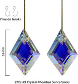 2PCS Simple Geometry Crystal Sun Catcher Prisms, stino Hanging Suncatchers with Glass Prism, Rainbow Maker for Windows, Balcony, Kitchen, Garden Decoration (1, Rhombus ABColor 2Pcs)