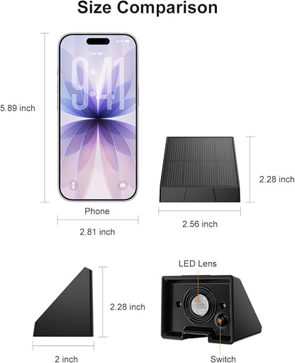 8 Pack Color Changing Solar Powered Fence Lighting Outdoor Decoration LED Waterproof Landscape Down Light for Outside Door, Garden, Balcony, Patio, Railing, Stair, 8 Colorful Modes, Easy 1-Min Mount