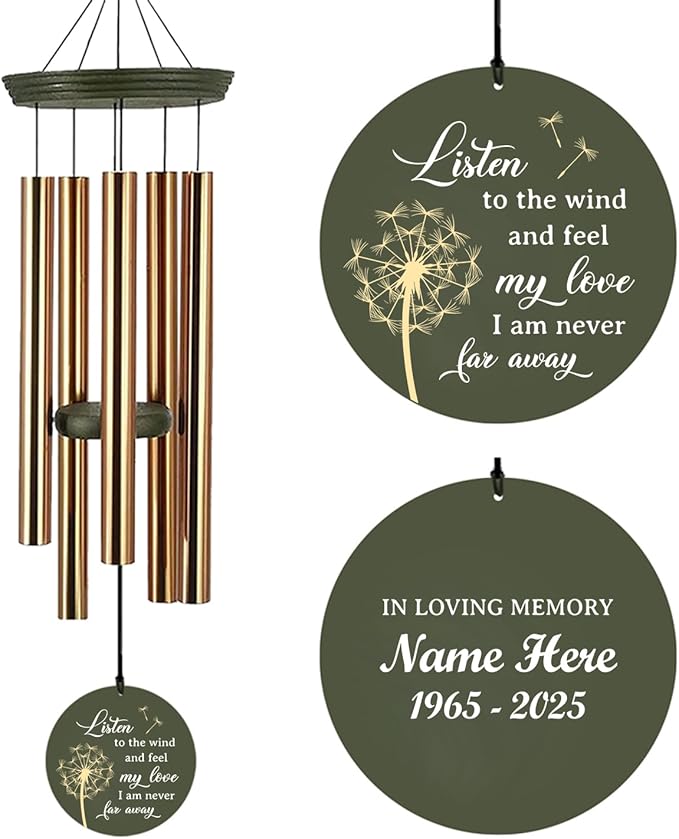 Personalized Wind Chimes 36inch, in Loving Memory of Sympathy Wind Chimes, Dandelion Memorial Wind Chime, Loss of Loved Dad/Mom Outdoor, Funeral Gifts, Listen to the Wind
