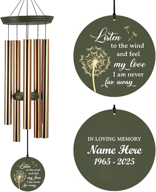 Personalized Wind Chimes 36inch, in Loving Memory of Sympathy Wind Chimes, Dandelion Memorial Wind Chime, Loss of Loved Dad/Mom Outdoor, Funeral Gifts, Listen to the Wind