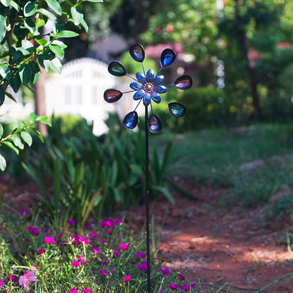 DREAMYSOUL Wind Spinners Outdoor, 10" Dia Colorful Metal Pinwheels for Yard and Garden, Kinetic Wind Sculptures & Spinner Outside (Purple Flowers)
