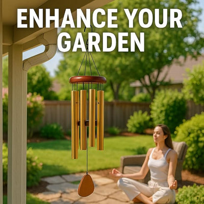 MiShoo® Large Aluminium Wind Chimes Outside, 34" Soothing Melodic Wind Chime, Suitable Outdoor Garden Patio Decor, Gift for Mom, Women, Neighbors (Gold)