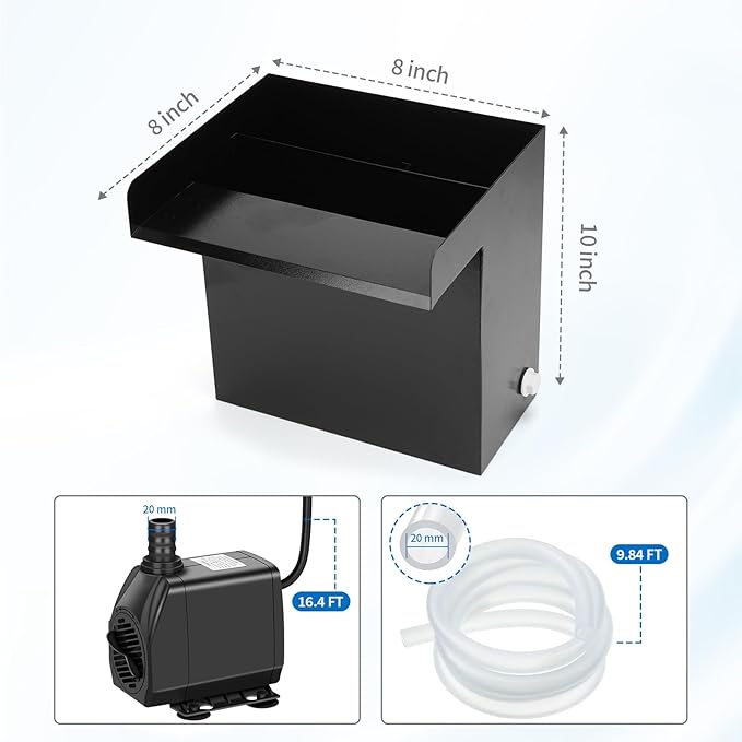 Pond Waterfall Spillway Kit with 800 GPH Pump, 5-Layer Filtration system, 9.8FT Oxford Hose, Complete Pond Kit for Outdoor Ponds, Koi Pond Waterfall Kit, Fountain Feature (12"L x 10.4"W x 12.5"H)